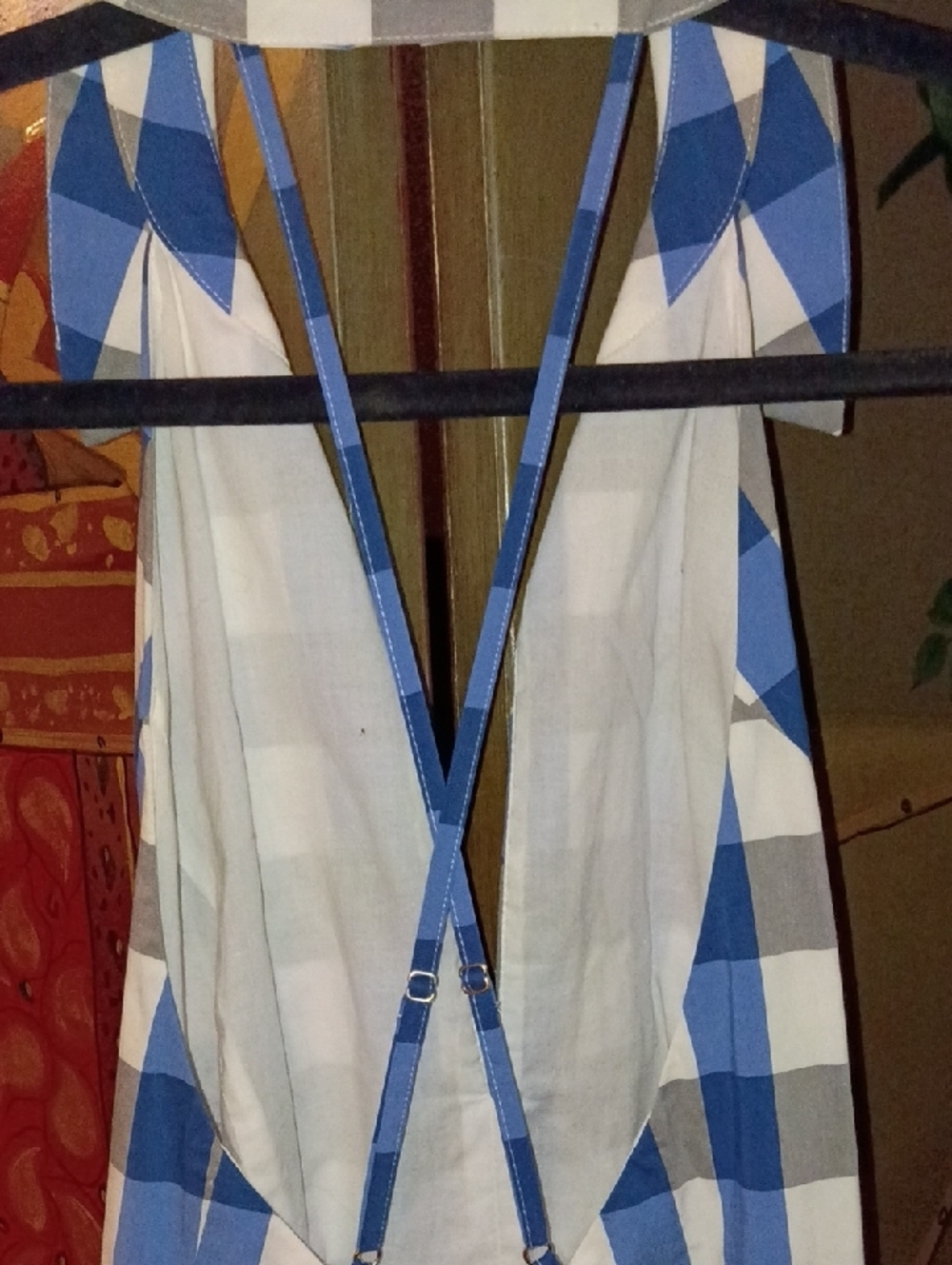 Guess Blue and White Gingham Halter Fit-and-Flare Dress - Picture 7 of 8